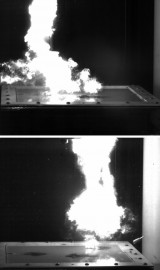 Zap: high-speed video stills showing a composite panel under test. Credit: Morgan-Botti Lightning lab.
